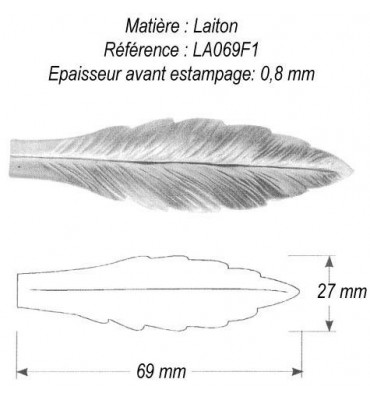 pièce élément ferronnier serrurier Feuille de Laurier 69 x 27 LAITON Ref: GLA069F1