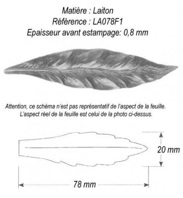 pièce élément ferronnier serrurier Feuille de Laurier 78 x 20 LAITON Ref: GLA078F1