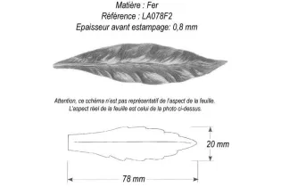 pièce élément ferronnier serrurier Feuille de Laurier 78 x 20 ACIER Ref: GLA078F2