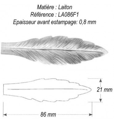 pièce élément ferronnier serrurier Feuille de Laurier 86 x 21 LAITON Ref: GLA086F1