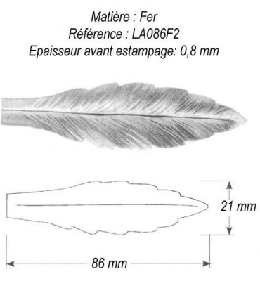 pièce élément ferronnier serrurier Feuille de Laurier 86 x 21 ACIER Ref: GLA086F2