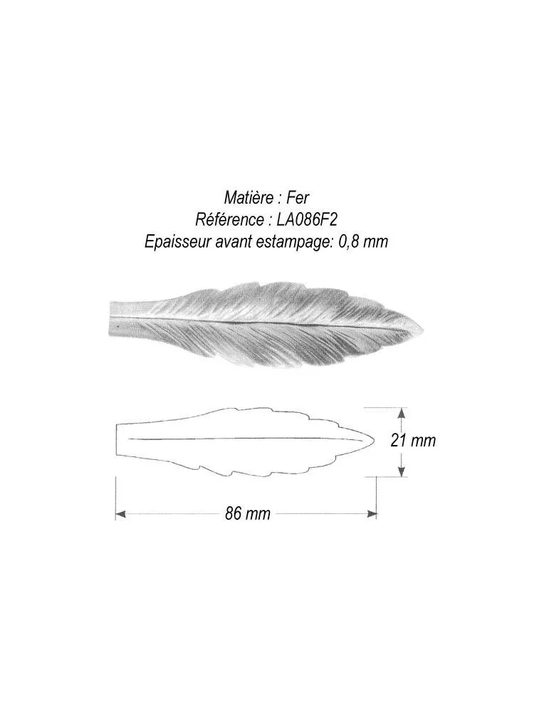 pièce élément ferronnier serrurier Feuille de Laurier 86 x 21 ACIER Ref: GLA086F2