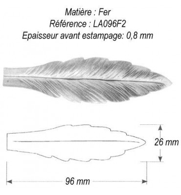 pièce élément ferronnier serrurier Feuille de Laurier 96 x 26 ACIER Ref: GLA096F2