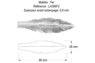 pièce élément ferronnier serrurier Feuille de Laurier 96 x 26 ACIER Ref: GLA096F2
