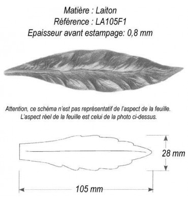 pièce élément ferronnier serrurier Feuille de Laurier 105 x 28 LAITON Ref: GLA105F1