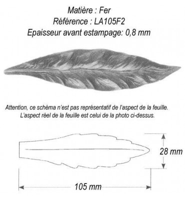 pièce élément ferronnier serrurier Feuille de Laurier 105 x 28 ACIER Ref: GLA105F2