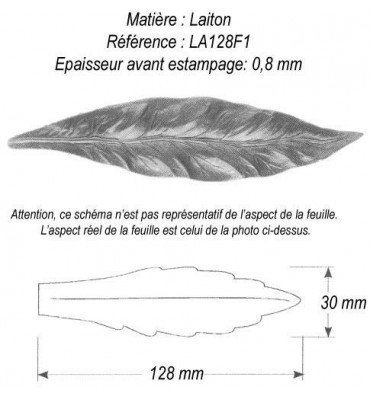 pièce élément ferronnier serrurier Feuille de Laurier 128 x 30 LAITON Ref: GLA128F1