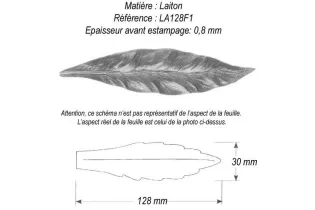 pièce élément ferronnier serrurier Feuille de Laurier 128 x 30 LAITON Ref: GLA128F1