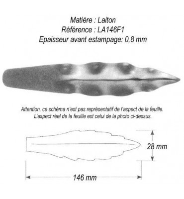 pièce élément ferronnier serrurier Feuille de Laurier 146 x 28 LAITON Ref: GLA146F1