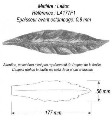 pièce élément ferronnier serrurier Feuille de Laurier 177 x 56 LAITON Ref: GLA177F1