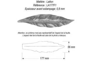 pièce élément ferronnier serrurier Feuille de Laurier 177 x 56 LAITON Ref: GLA177F1