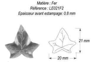 pièce élément ferronnier serrurier Feuille de Lierre 21 x 20 ACIER Ref: GLE021F2