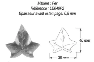 pièce élément ferronnier serrurier Feuille de Lierre 40 x 38 ACIER Ref: GLE040F2