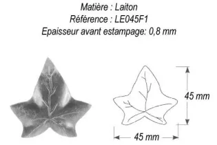 pièce élément ferronnier serrurier Feuille de Lierre 45 x 45 LAITON Ref: GLE045F1