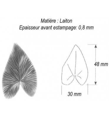 pièce élément ferronnier serrurier Feuille de Liseron 48 x 30 LAITON Ref: GLN048F1