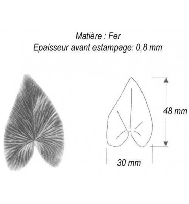 pièce élément ferronnier serrurier Feuille de Liseron 48 x 30 ACIER Ref: GLN048F2