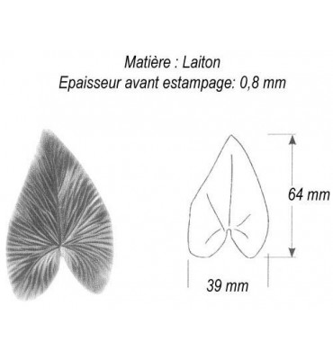 pièce élément ferronnier serrurier Feuille de Liseron 64 x 39 LAITON Ref: GLN064F1