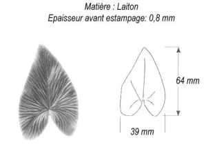 pièce élément ferronnier serrurier Feuille de Liseron 64 x 39 LAITON Ref: GLN064F1