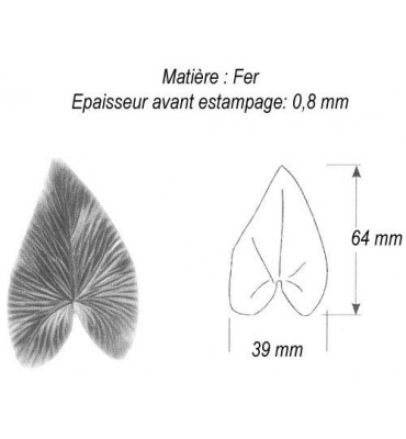 pièce élément ferronnier serrurier Feuille de Liseron 64 x 39 ACIER Ref: GLN064F2
