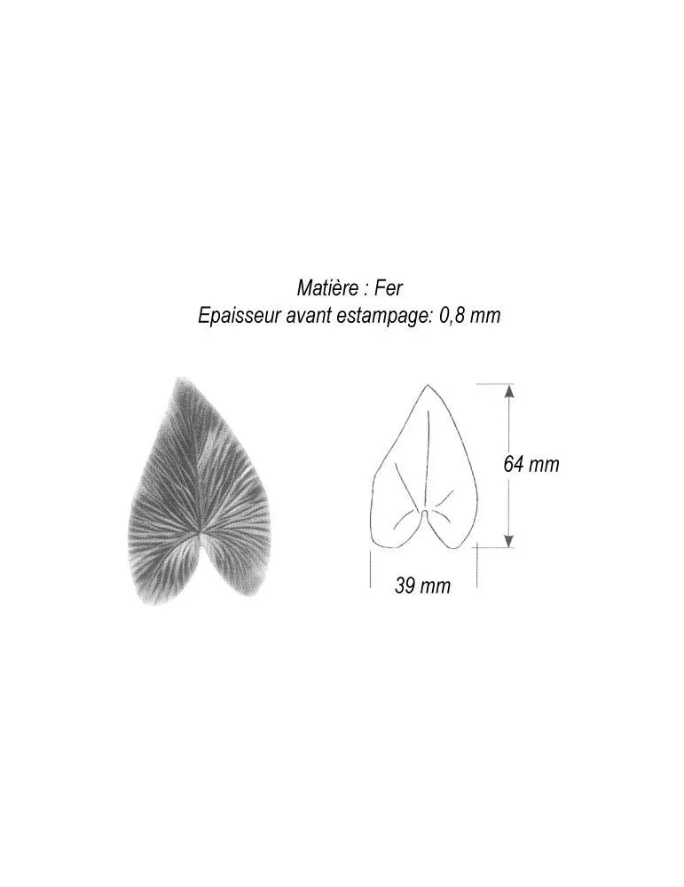 pièce élément ferronnier serrurier Feuille de Liseron 64 x 39 ACIER Ref: GLN064F2