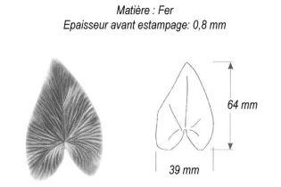 pièce élément ferronnier serrurier Feuille de Liseron 64 x 39 ACIER Ref: GLN064F2