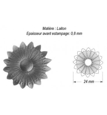 pièce élément ferronnier serrurier Fleur de Marguerite Hauteur 24 LAITON Ref: GMA024F1