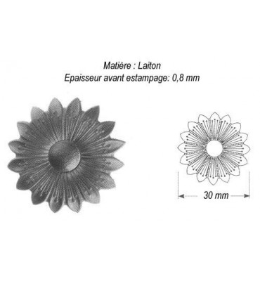 pièce élément ferronnier serrurier Fleur de Marguerite Longueur 30 LAITON Ref: GMA030F1