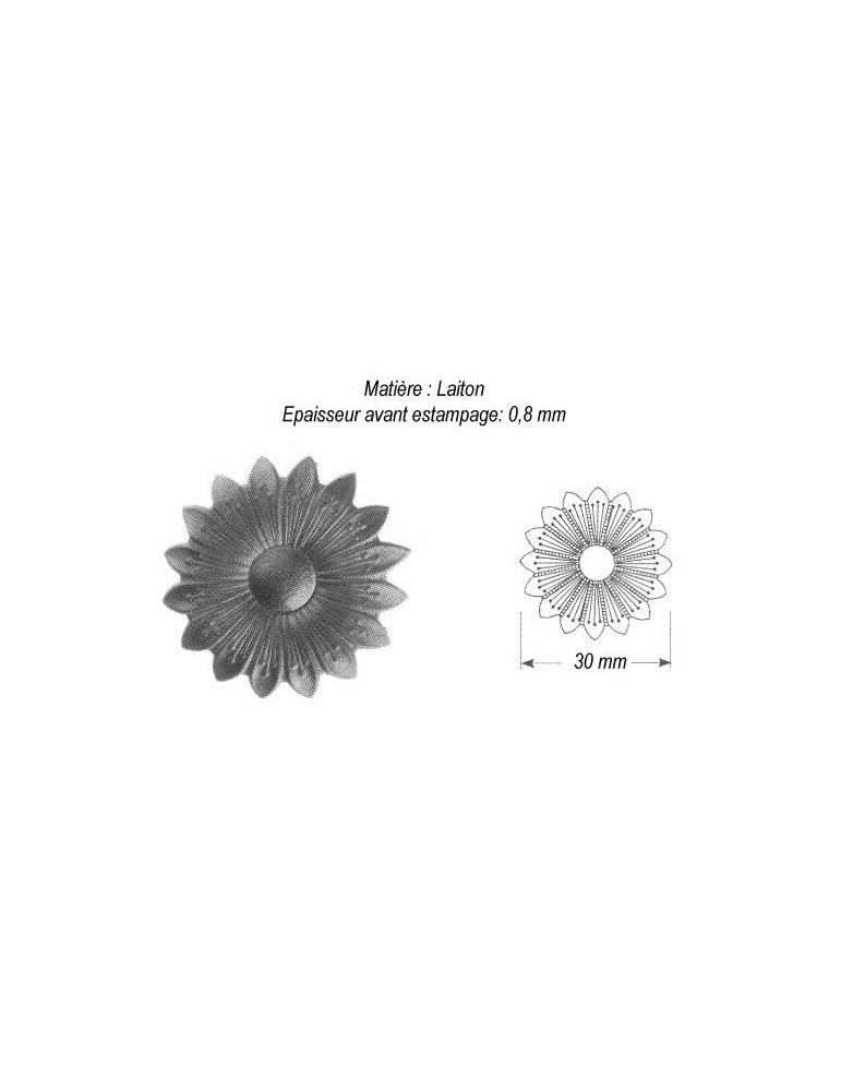 pièce élément ferronnier serrurier Fleur de Marguerite Longueur 30 LAITON Ref: GMA030F1