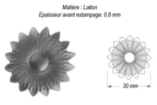 pièce élément ferronnier serrurier Fleur de Marguerite Longueur 30 LAITON Ref: GMA030F1