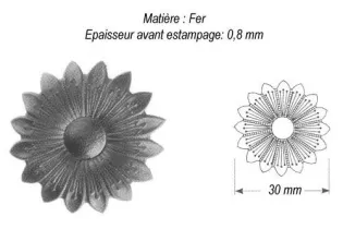 pièce élément ferronnier serrurier Fleur de Marguerite Longueur 30 ACIER Ref: GMA030F2