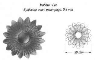 pièce élément ferronnier serrurier Fleur de Marguerite Longueur 30 ACIER Ref: GMA030F2