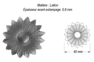 pièce élément ferronnier serrurier Fleur de Marguerite Longueur 40 LAITON Ref: GMA040F1