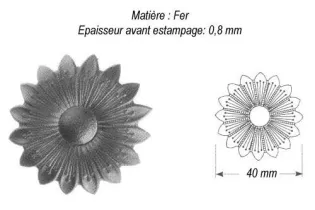 pièce élément ferronnier serrurier Fleur de Marguerite Longueur 40 ACIER Ref: GMA040F2