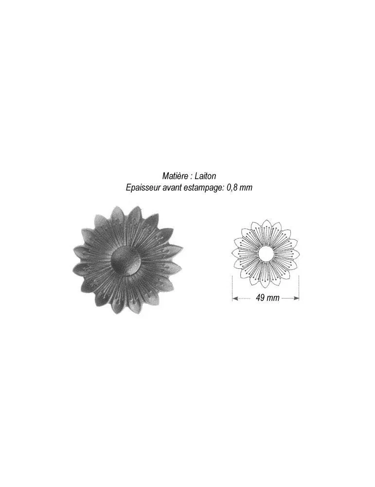 pièce élément ferronnier serrurier Fleur de Marguerite Longueur 49 LAITON Ref: GMA049F1