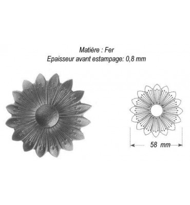 pièce élément ferronnier serrurier Fleur de Marguerite Longueur 58 ACIER Ref: GMA058F2