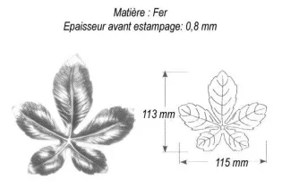 pièce élément ferronnier serrurier Feuille de Marronnier 115 x 113 ACIER Ref: GMA113F2