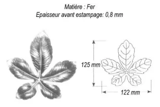 pièce élément ferronnier serrurier Feuille de Marronnier 122 x 125 ACIER Ref: GMA125F2
