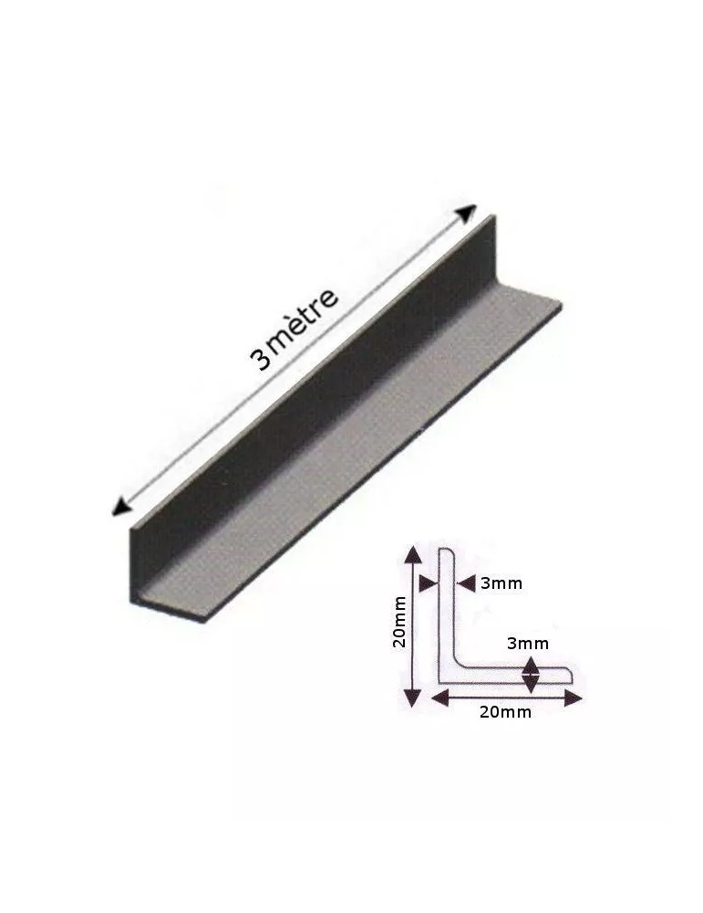 pièce élément ferronnier serrurier Barre LISSE CORNIERE L Longueur 3000 Section 20x20x3 ACIER Ref: F59.569