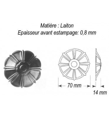 pièce élément ferronnier serrurier Rosace Hauteur 14 Diamètre 70 LAITON Ref: GRA070F1