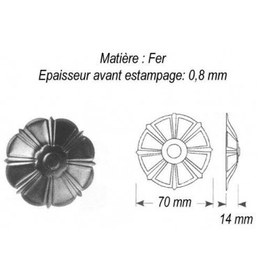 pièce élément ferronnier serrurier Rosace Hauteur 14 Diamètre 70 ACIER Ref: GRA070F2