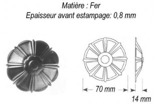 pièce élément ferronnier serrurier Rosace Hauteur 14 Diamètre 70 ACIER Ref: GRA070F2