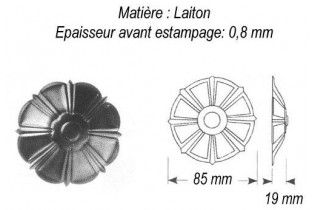 pièce élément ferronnier serrurier Rosace Hauteur 19 Diamètre 85 LAITON Ref: GRA085F1