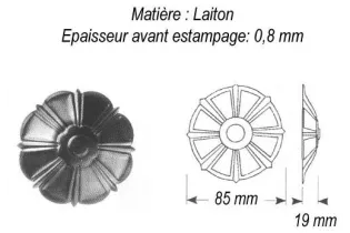 pièce élément ferronnier serrurier Rosace Hauteur 19 Diamètre 85 LAITON Ref: GRA085F1