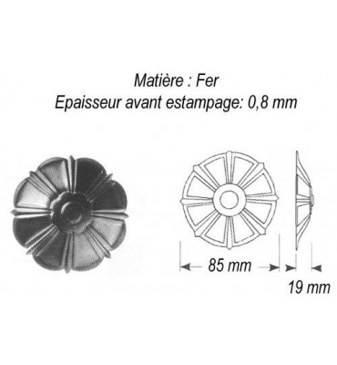 pièce élément ferronnier serrurier Rosace Hauteur 19 Diamètre 85 ACIER Ref: GRA085F2