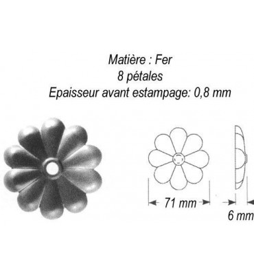 pièce élément ferronnier serrurier Rosace Hauteur 6 Diamètre 71 ACIER Ref: GRB071F2