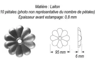 pièce élément ferronnier serrurier Rosace Hauteur 6 Diamètre 95 LAITON Ref: GRB095F1