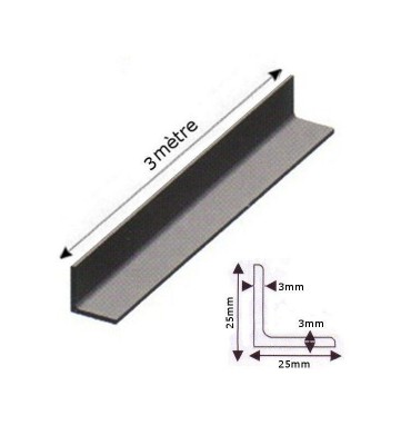 pièce élément ferronnier serrurier Barre LISSE CORNIERE L Longueur 3000 Section 25x25x3 ACIER Ref: F59.571