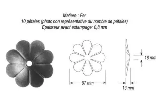 pièce élément ferronnier serrurier Rosace 97 x 97 Hauteur 13 Diamètre 18 ACIER Ref: GRB097F2