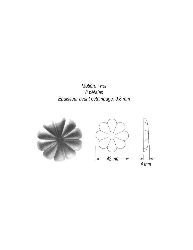 pièce élément ferronnier serrurier Rosace Diamètre 42 ACIER Ref: GRC042F2