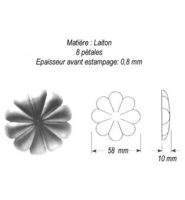 pièce élément ferronnier serrurier Rosace Hauteur 10 Diamètre 58 LAITON Ref: GRC058F1